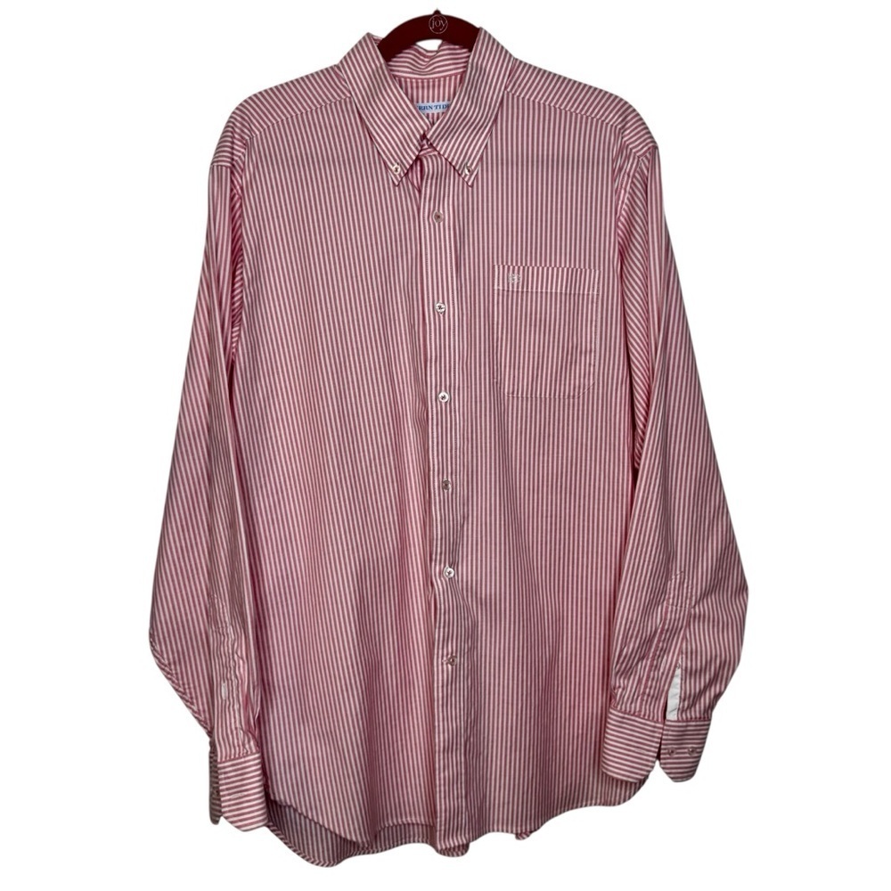 Southern Tide Stripe Long Sleeve Sport Shirt in Coral Beach. Men's Size Large